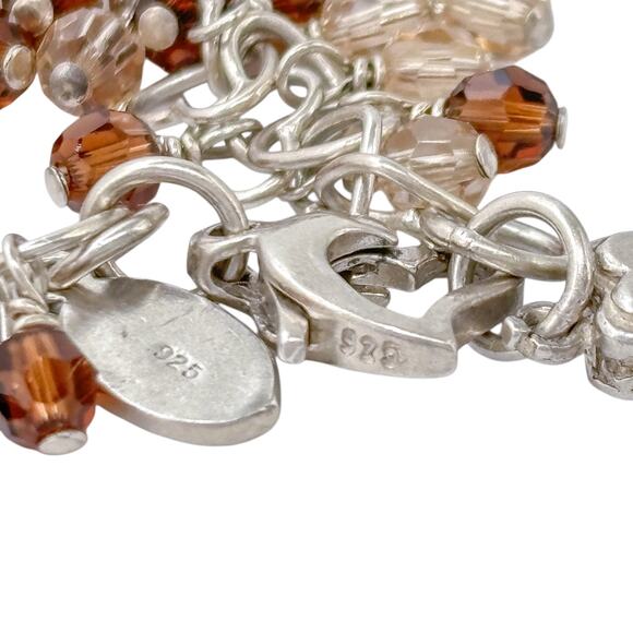 Estate Sterling Silver 925 Brown Crystal Dangle Bracelet 7" - Picture 5 of 8
